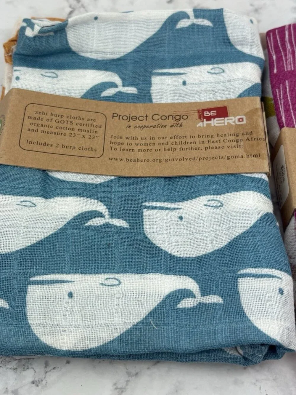 *New Zebi Organic Burp Cloths Unisex Baby 2 Packages 4 Cloths Bird Giraffe